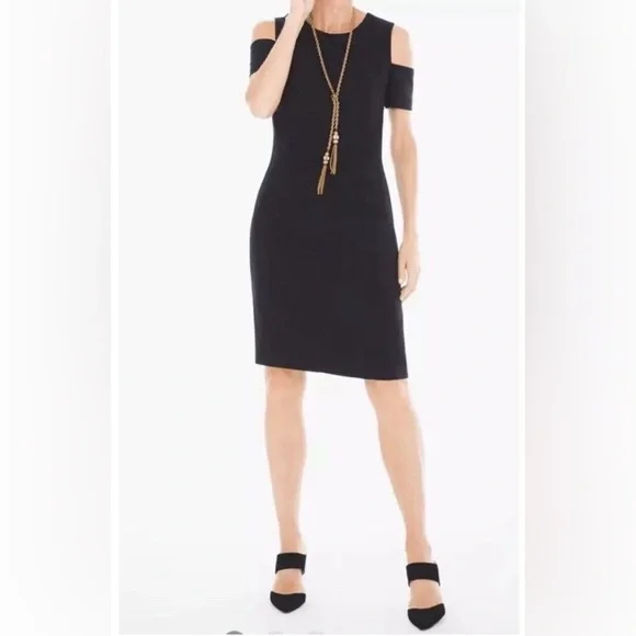 Chico’s cold shoulder size 6 seamed Black Lined Stealth dress - Picture 1 of 6
